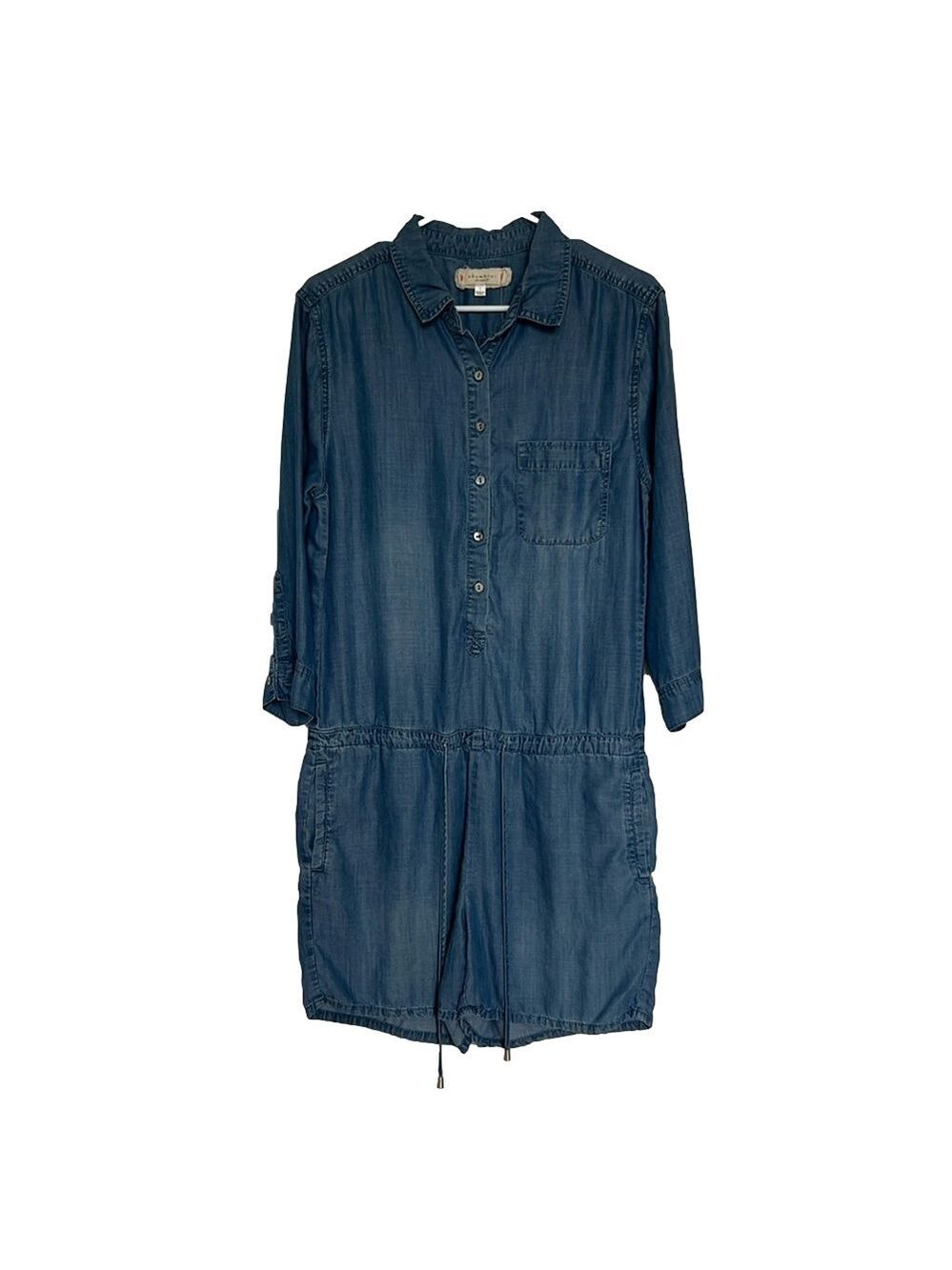 Chambray Soft Button up Shorts Romper. Large